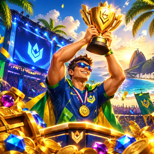 Arena de e-sports iluminada com times competindo em partidas transmitidas