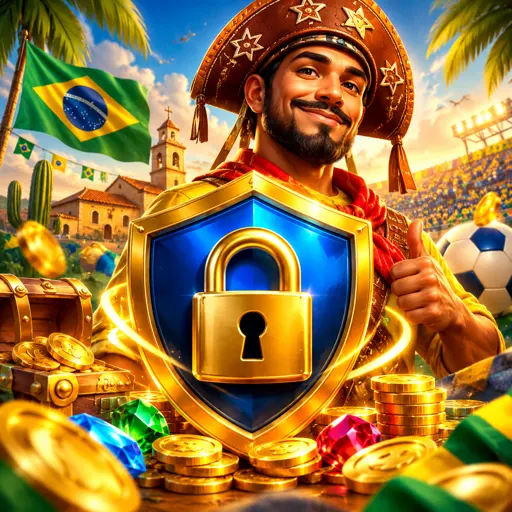 Escudo dourado com cadeado sobre painel de dados de segurança da plataforma 57n Esportes